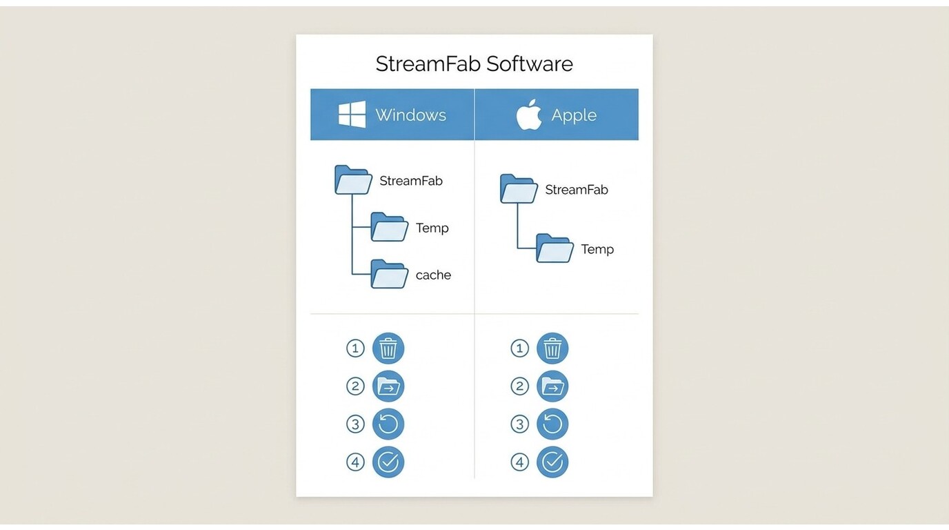 StreamFabキャッシュクリア手順:Windows(C:\Documents\StreamFab\Temp\cache)とMacのフォルダパスと4ステップ削除手順