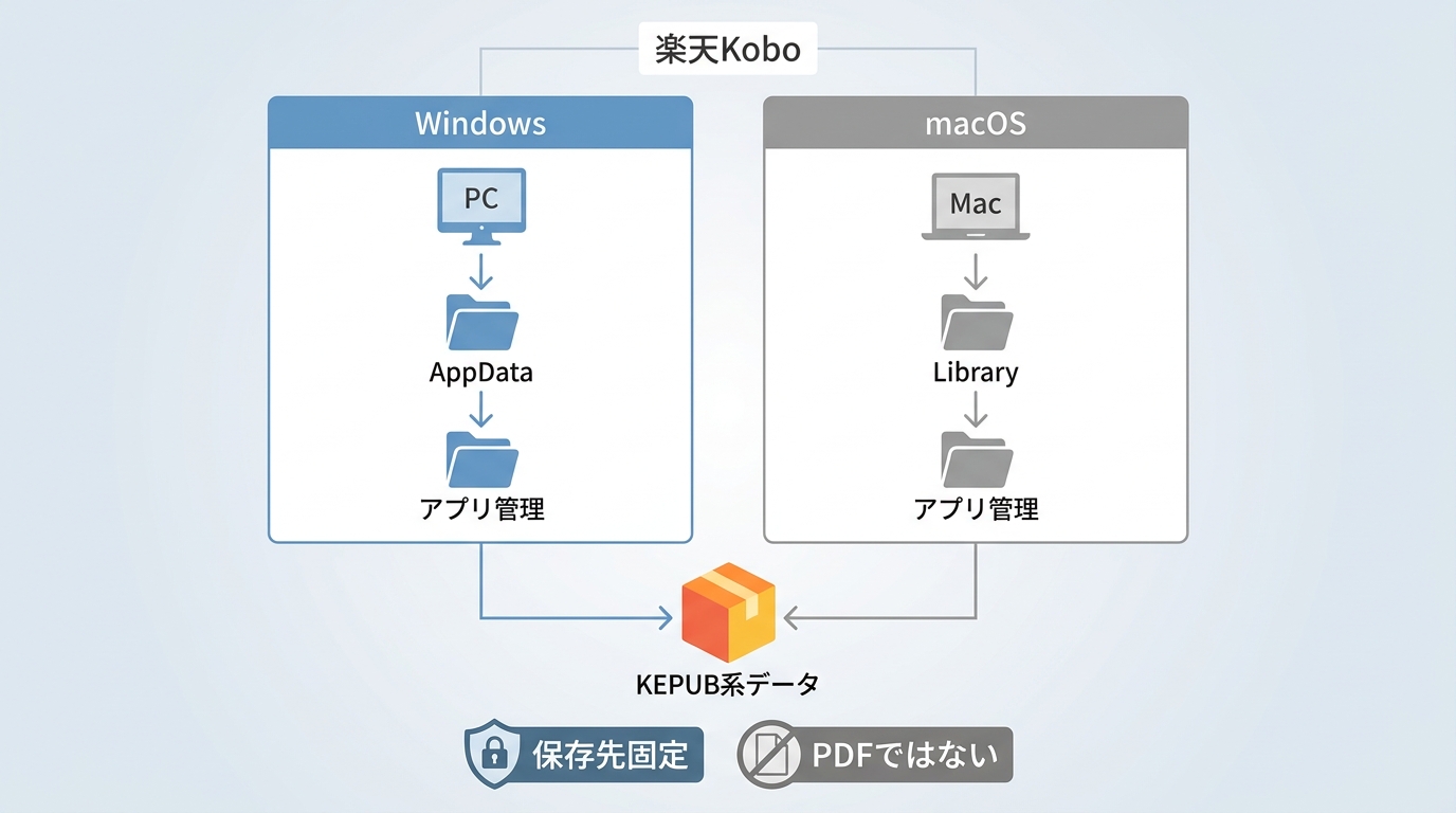 楽天KoboデスクトップアプリのPC内データ管理イメージ