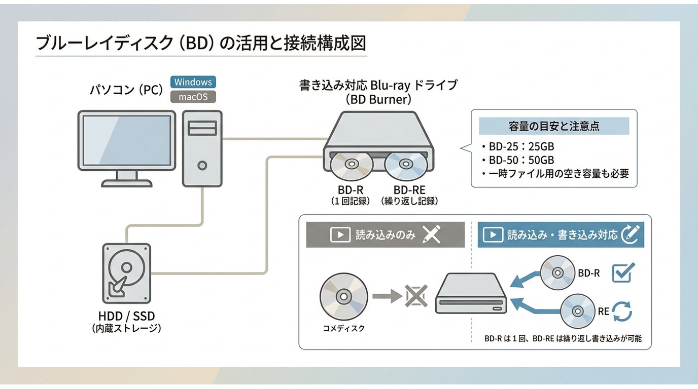 Blu-rayコピーに必要なパソコン、対応ドライブ、BD-R・BD-REと保存容量の目安