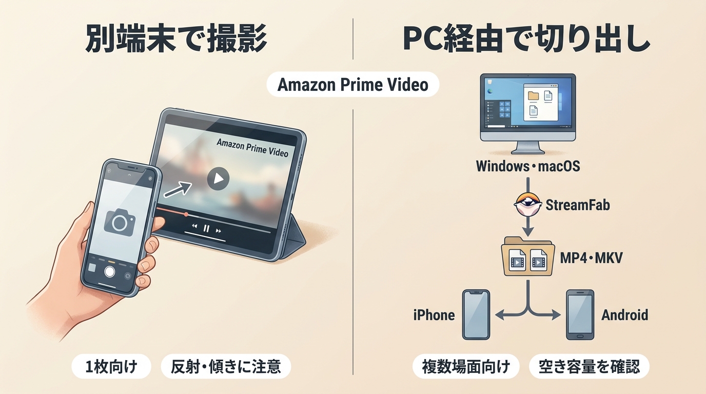 Amazon Prime Videoの場面を別端末撮影またはPC経由で切り出す2つの方法