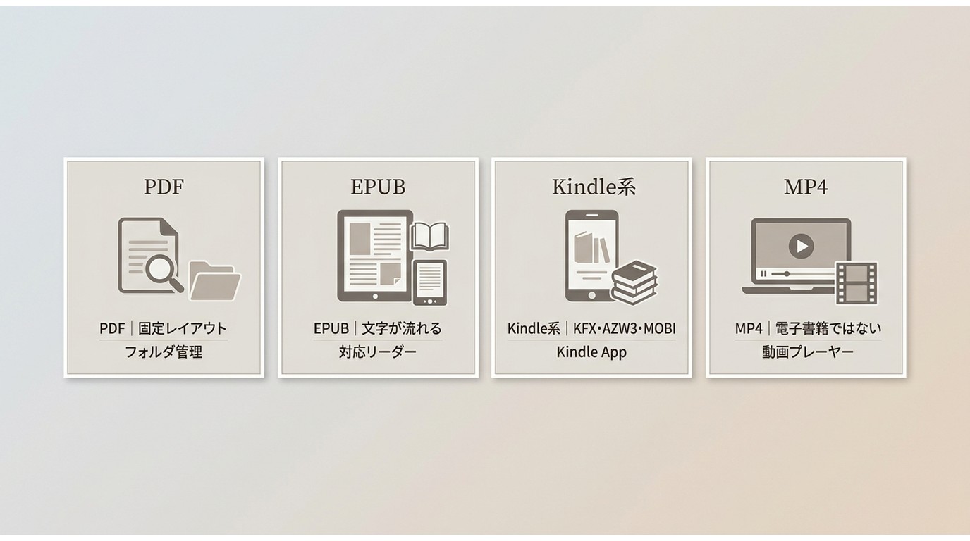 PDF、EPUB、Kindle系形式の特徴とPCでの扱いの比較