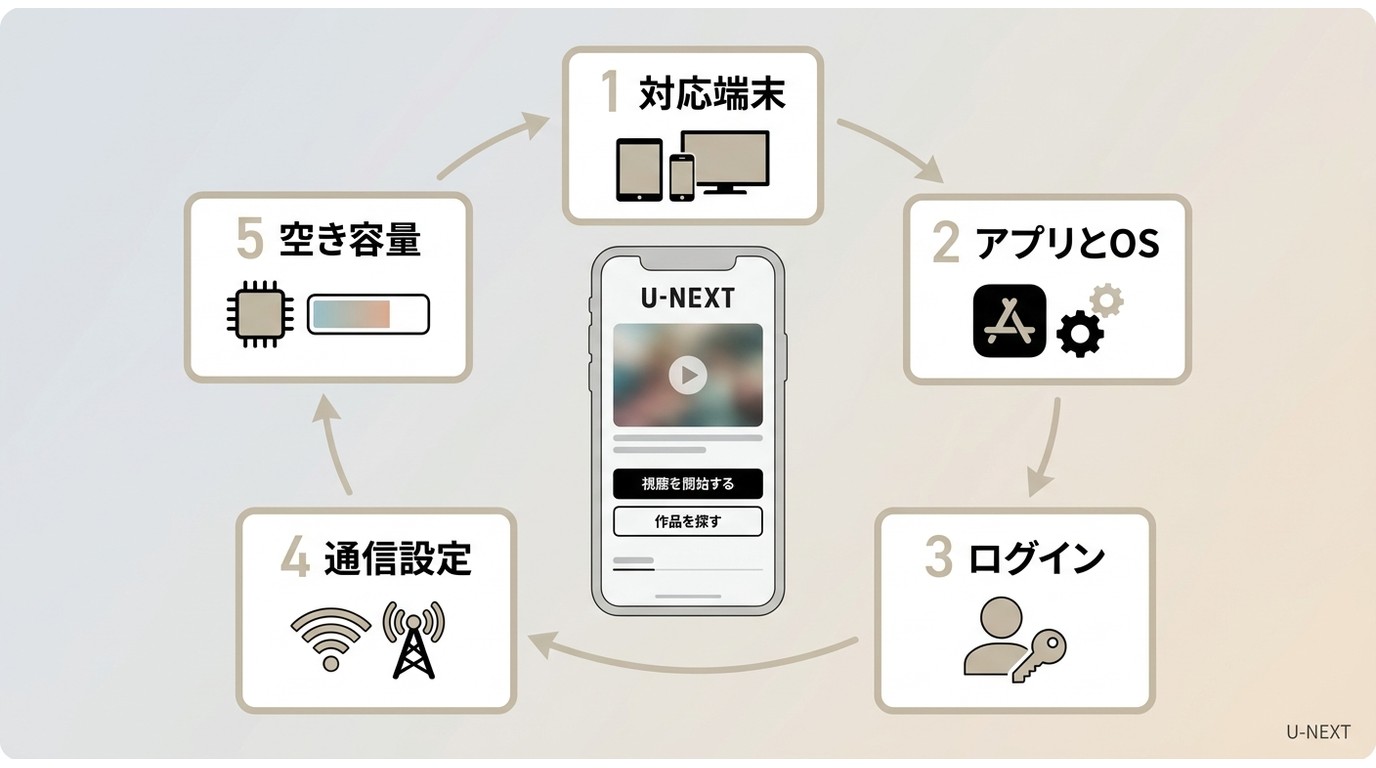 U-NEXTでダウンロードできない時に確認する5項目の流れ
