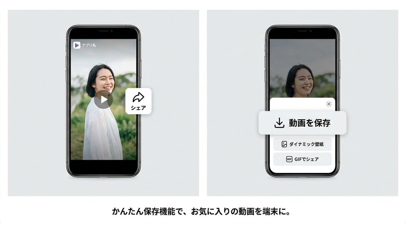 TikTokアプリの共有メニューから動画を保存する操作