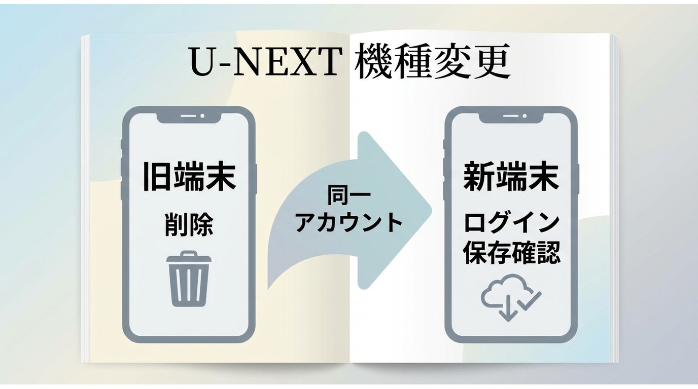 旧端末と新端末でU-NEXT保存状態を確認する流れ
