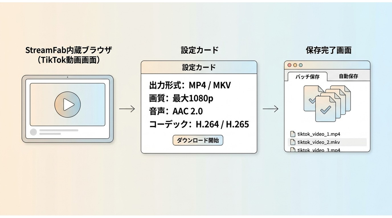 StreamFabでTikTok動画を開き設定してMP4/MKVで保存する流れ