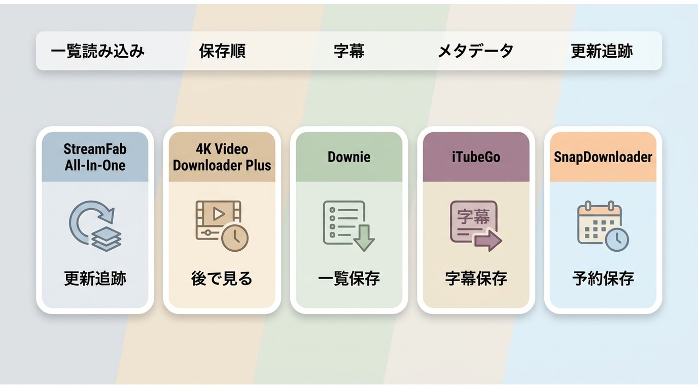 YouTubeプレイリストダウンローダー5製品の一括保存機能を比較
