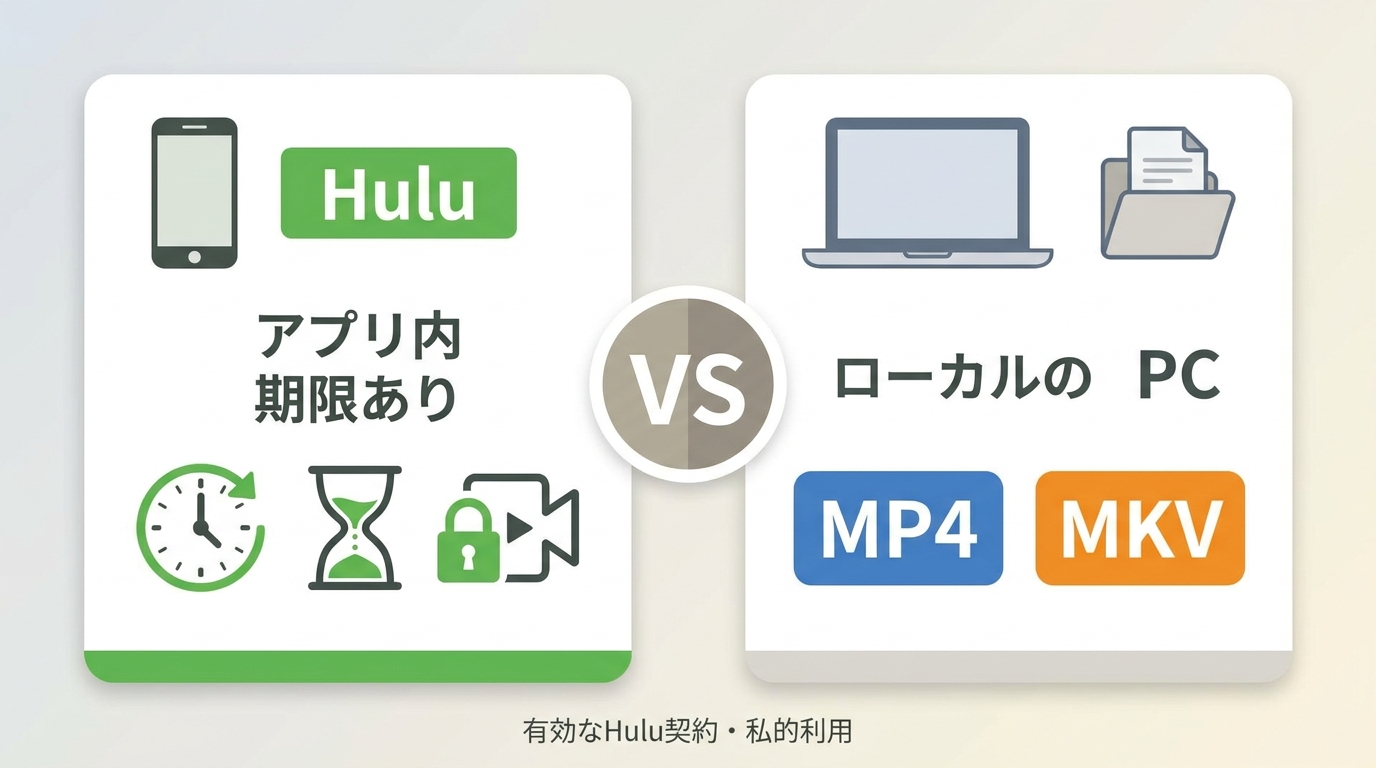 Hulu公式アプリの期限付き保存とPCのMP4・MKV管理の違い