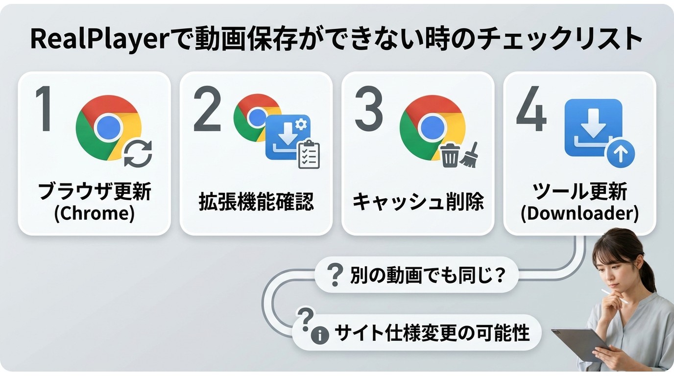 RealPlayerでYouTubeを保存できないときの確認手順