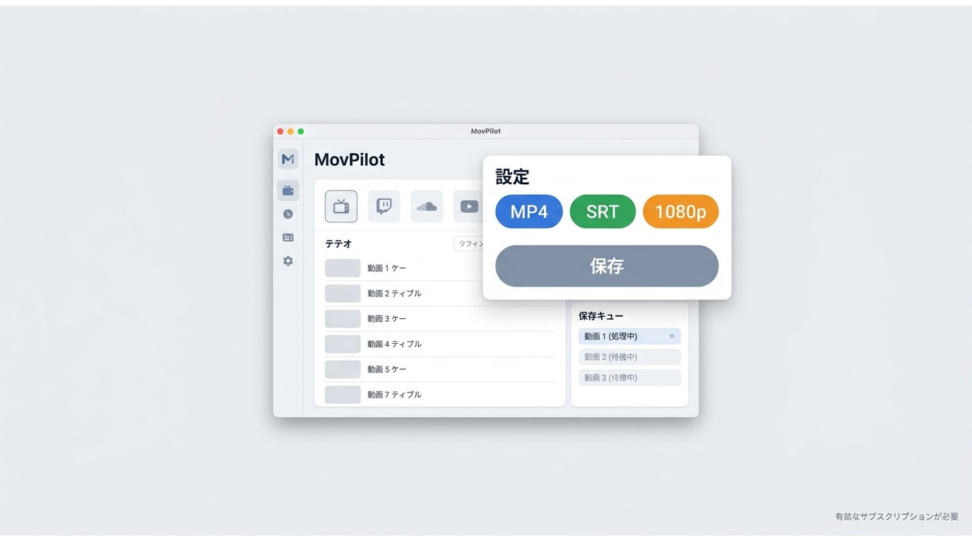 MovPilotでNetflix作品のMP4形式・字幕・1080pを設定して保存する画面