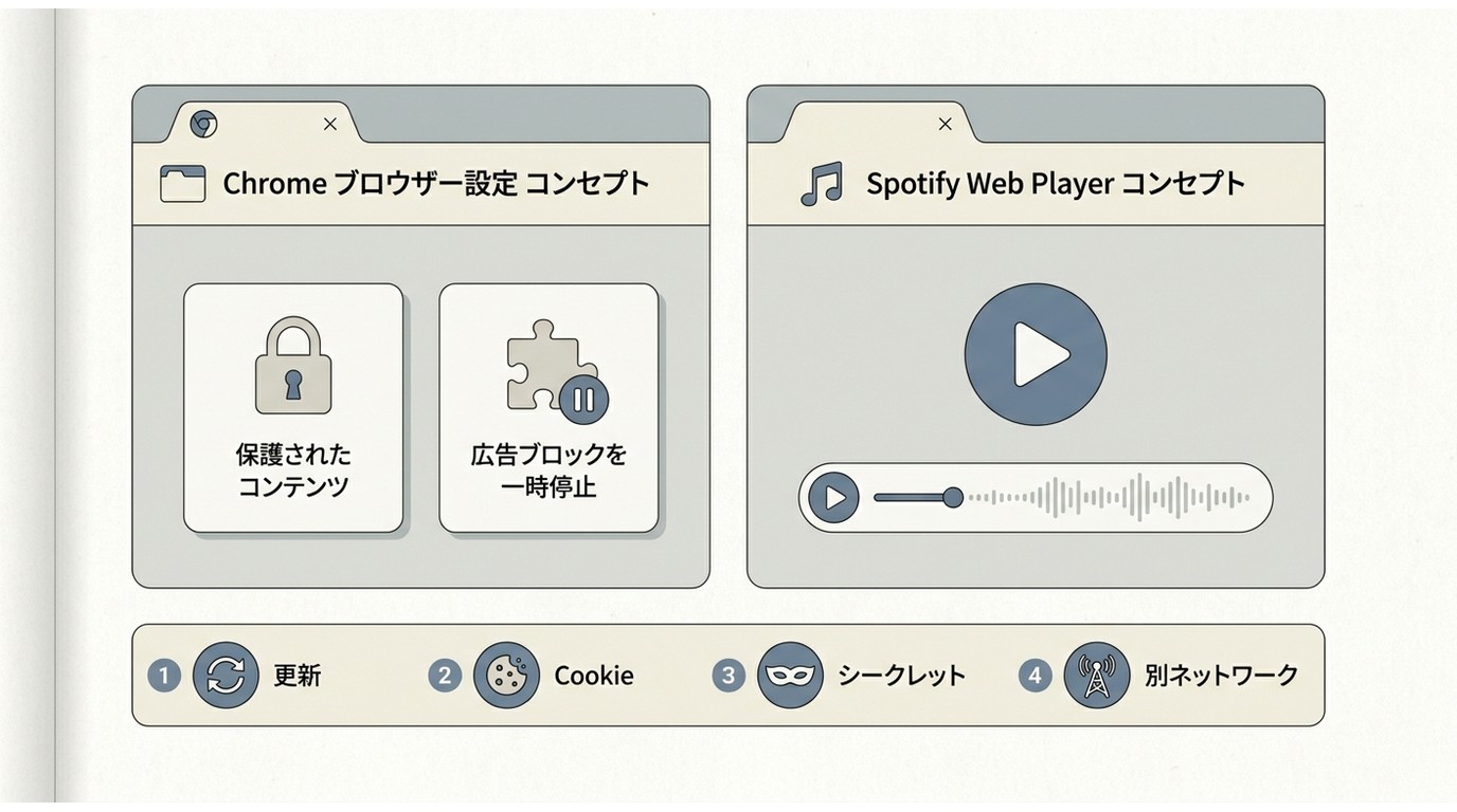 Spotify Web Playerの再生トラブル時に確認するChrome設定と切り分け手順