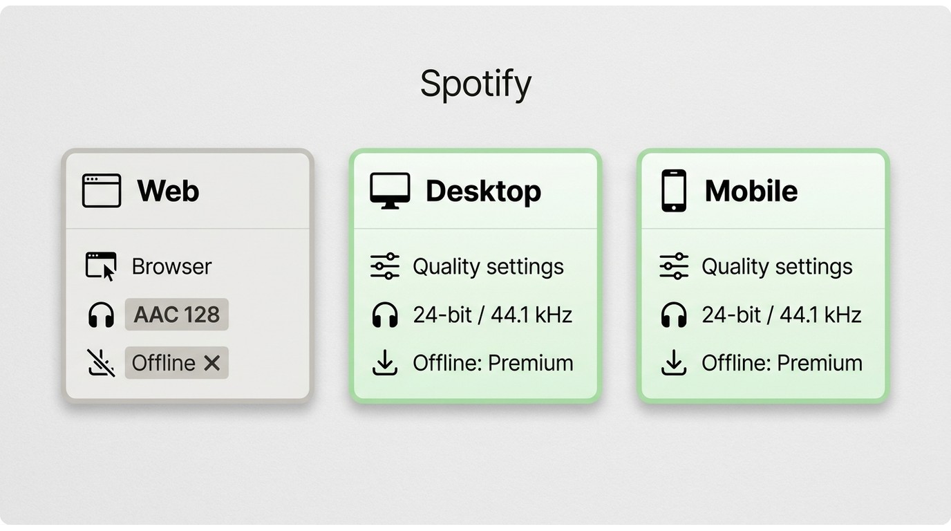 Spotify Web Playerと各アプリの端末、音質、オフライン再生の比較