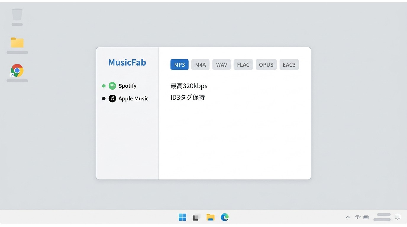 MusicFab All-In-OneでMP3・FLAC・WAVなど出力形式と音質を選ぶ画面