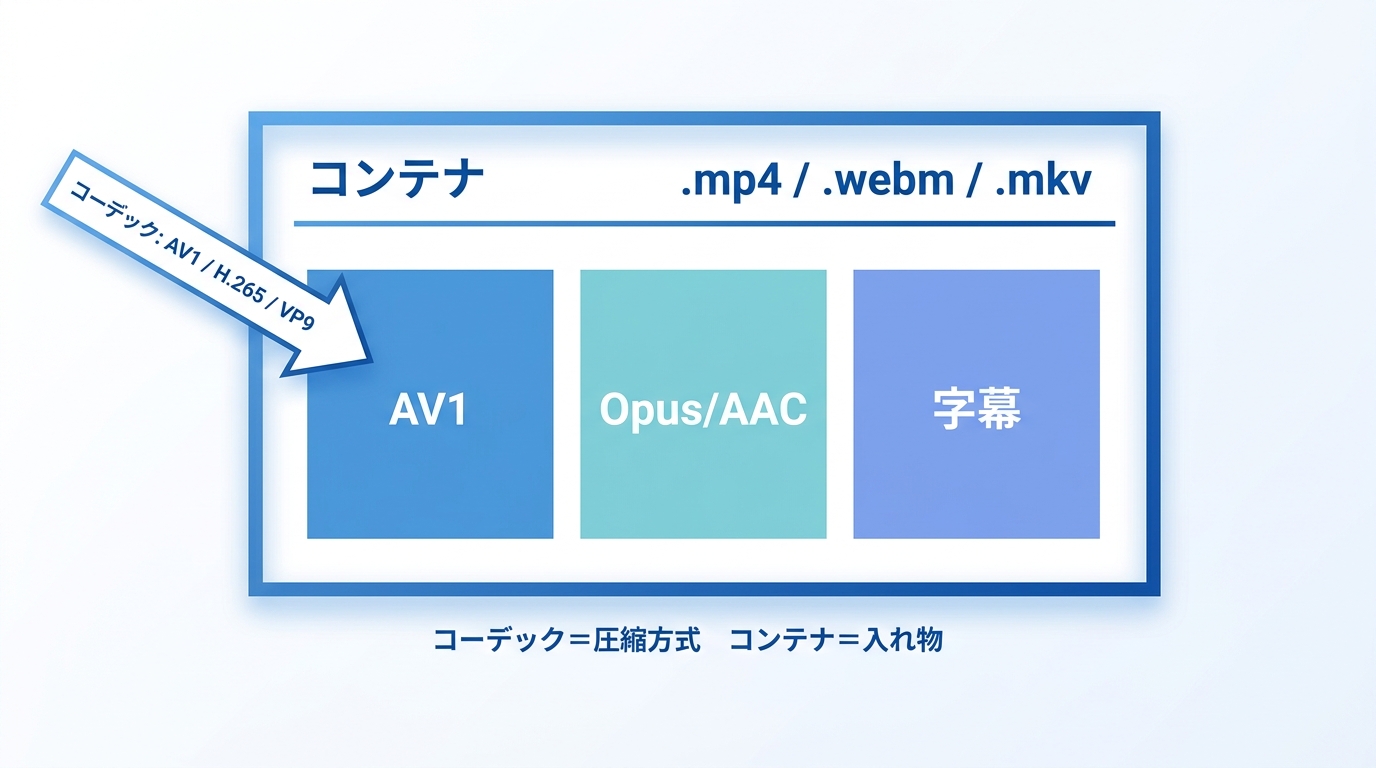 AV1コーデックとMP4・WebM・MKVコンテナの関係