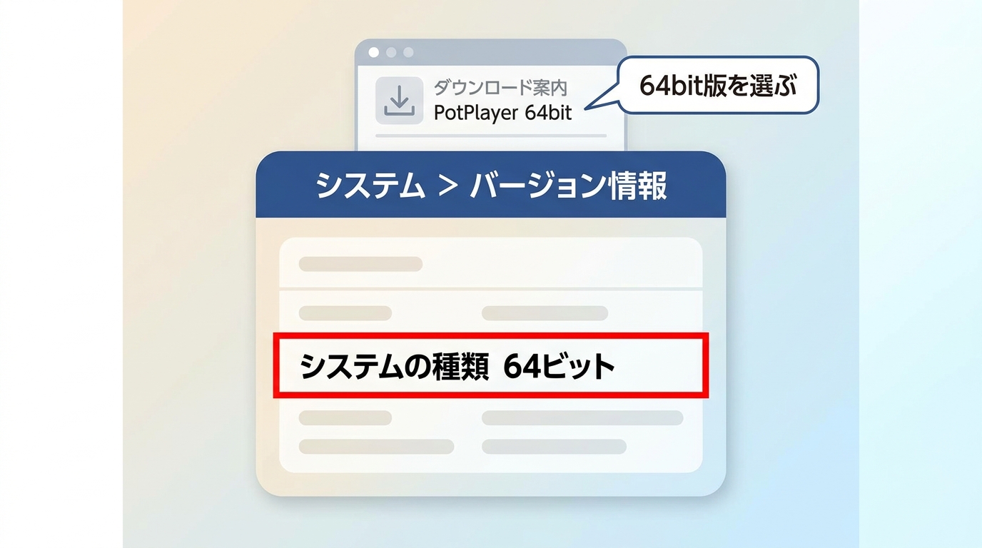 Windowsで32bit・64bitを確認する画面