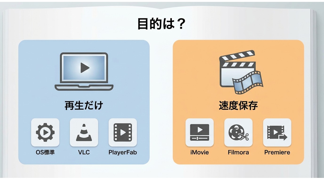 再生中だけ速度を変える場合と速度変更後に保存する場合の分岐図