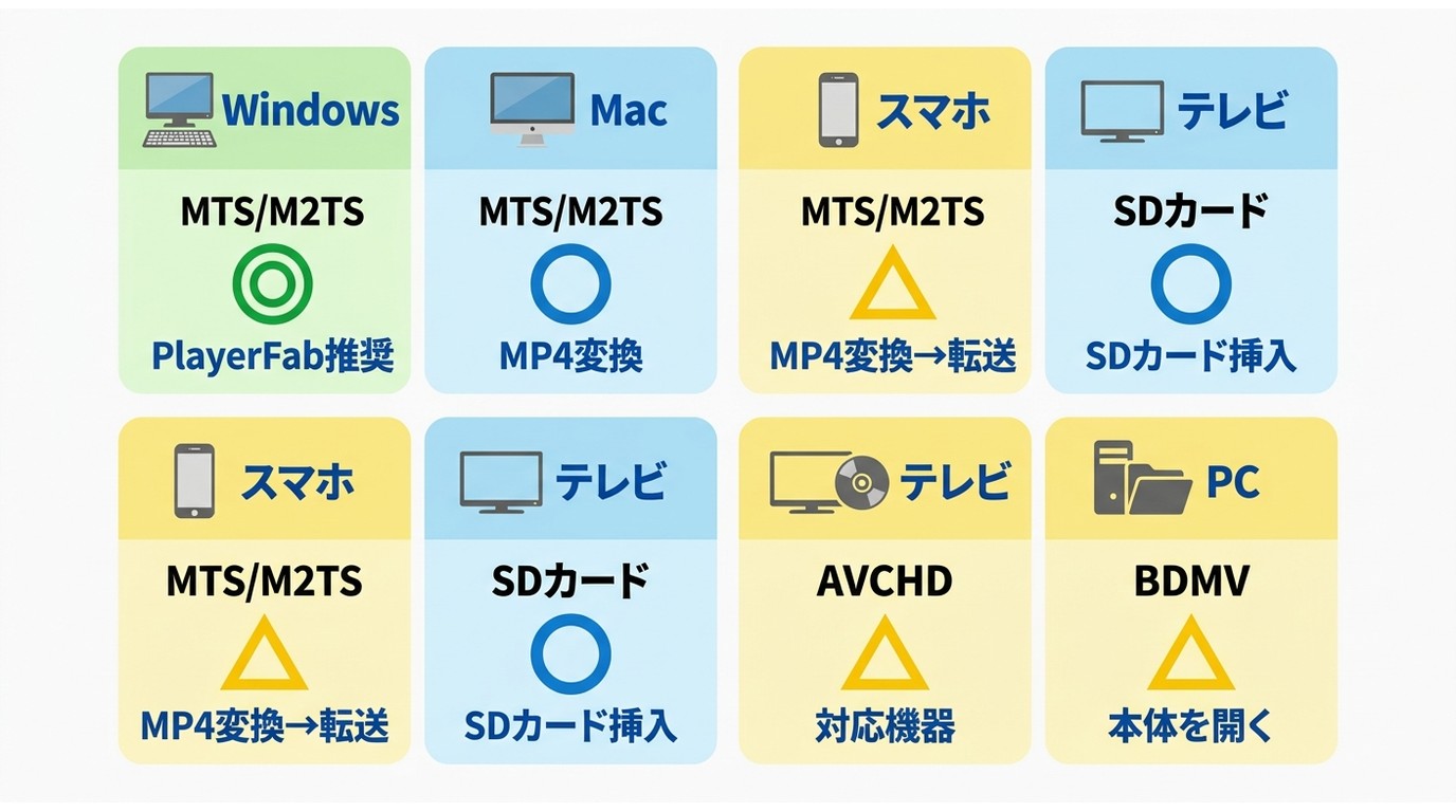 AVCHDの再生先と保存形態ごとの対処方法