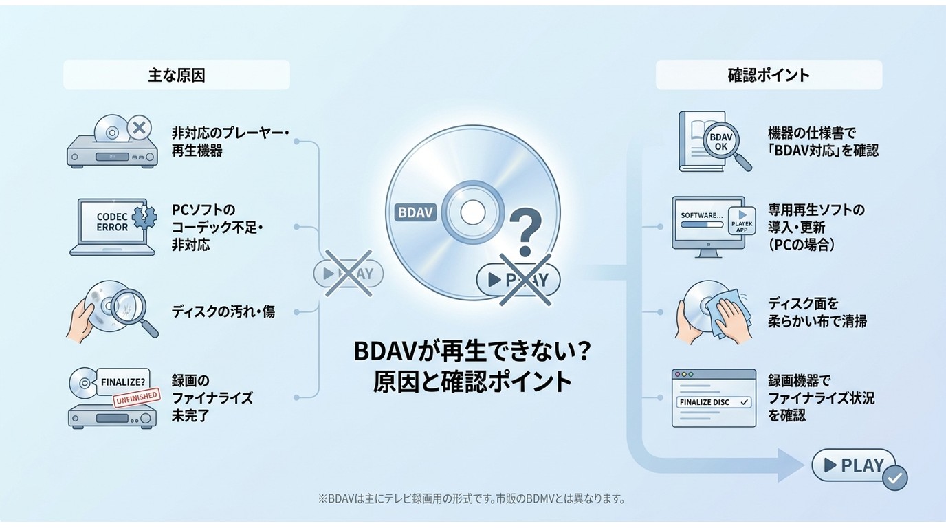 BDAVがPCで再生できない原因を切り分ける図