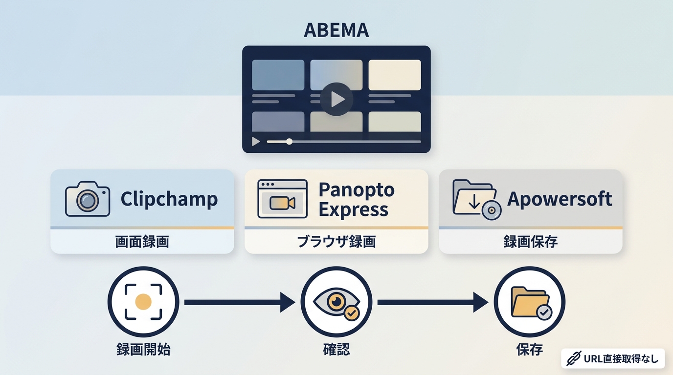 Clipchamp、Panopto Express、ApowersoftでABEMA画面を録画する流れ