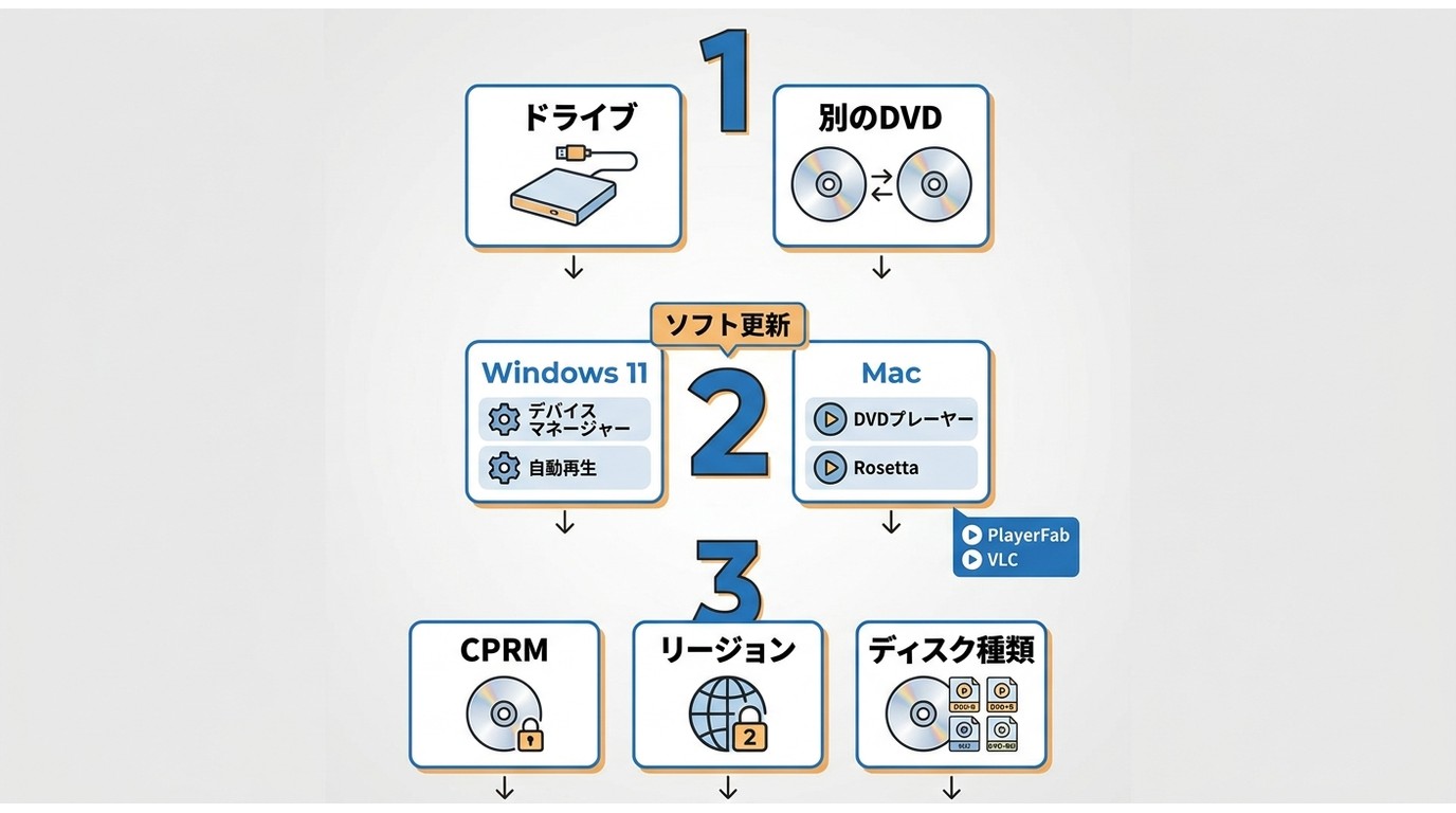 WindowsとMacでDVDが再生できないときの確認順