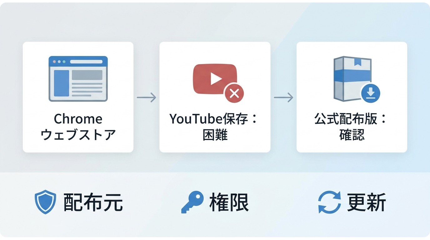 Chromeウェブストア版と公式サイト配布版で異なるYouTube保存対応の判断手順