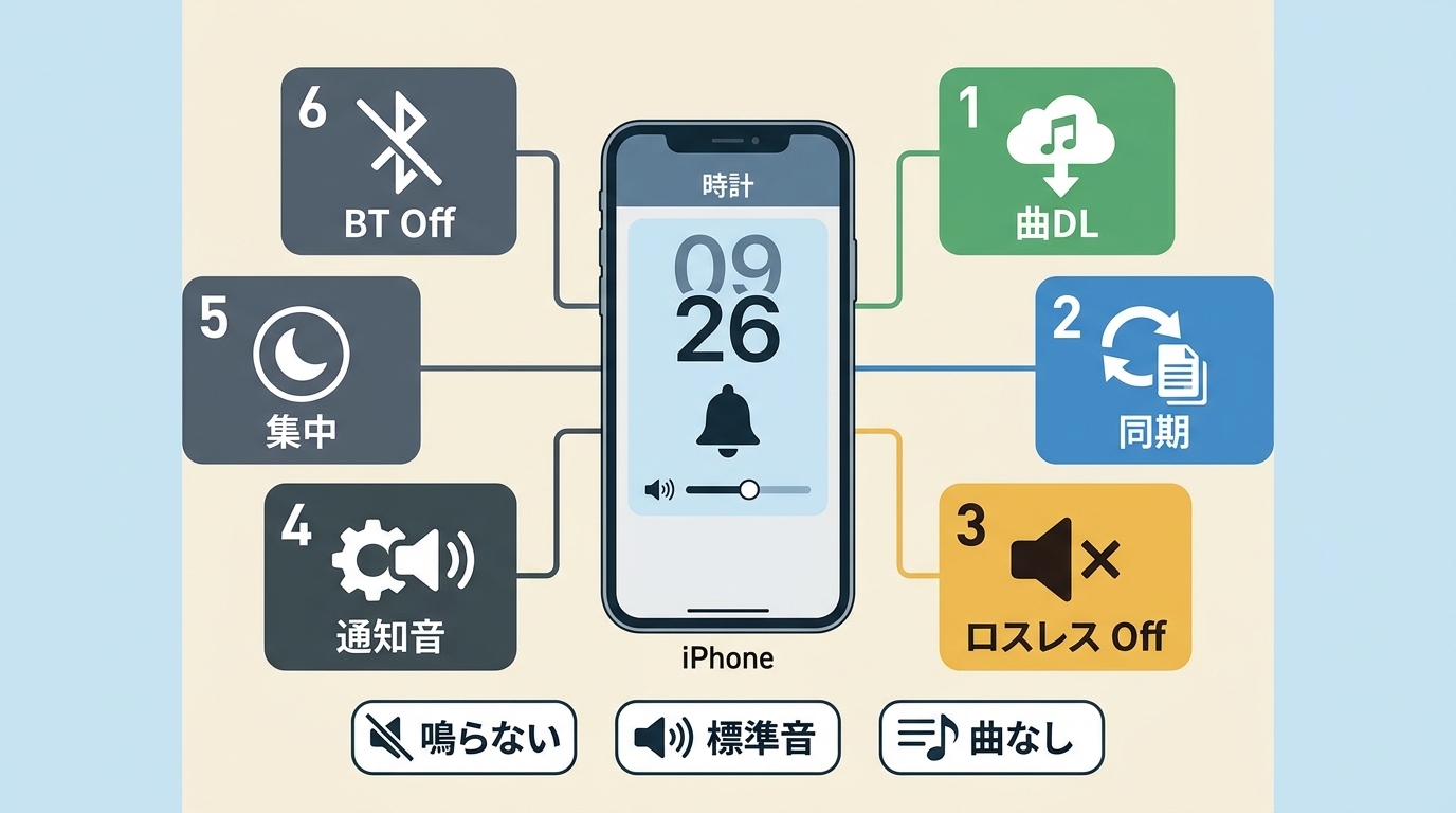 iPhoneアラームが鳴らない場合の曲・音量・Bluetooth確認順