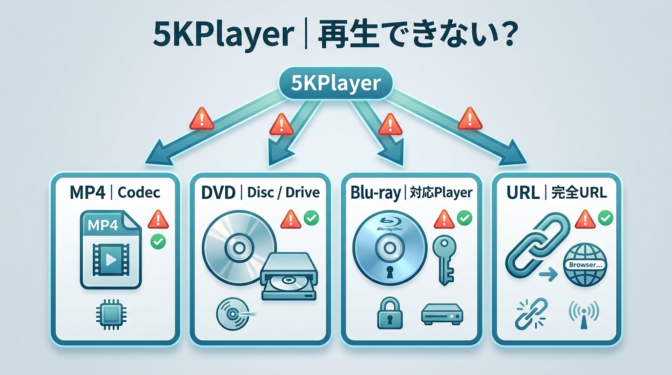 5KPlayerで動画・DVD・Blu-ray・オンラインURLの問題を切り分ける確認項目