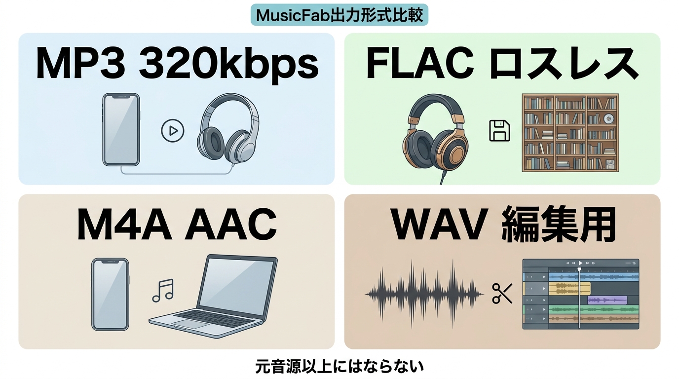 MusicFabでMP3、FLAC、WAV、M4Aを用途別に選ぶ目安