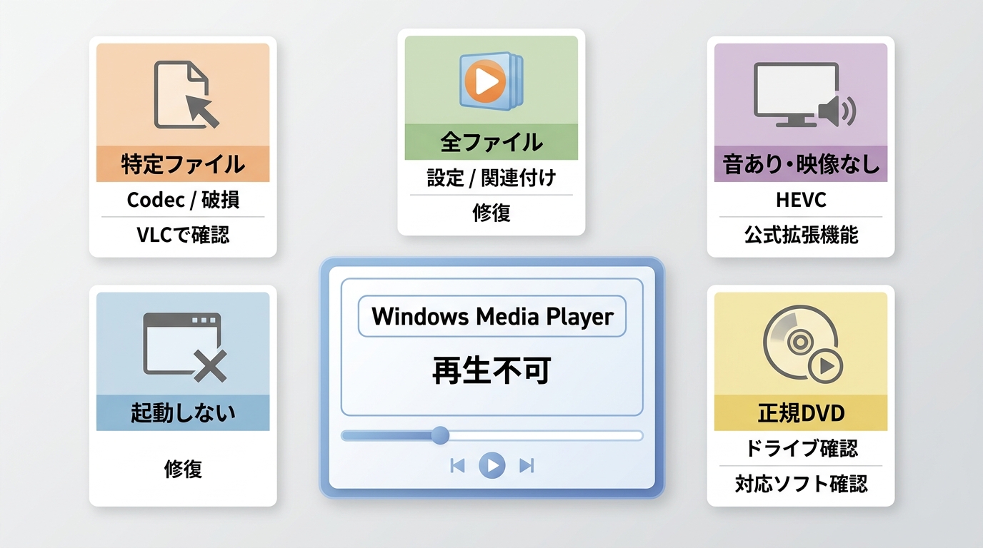 Windows Media Playerで再生できない症状別の確認手順