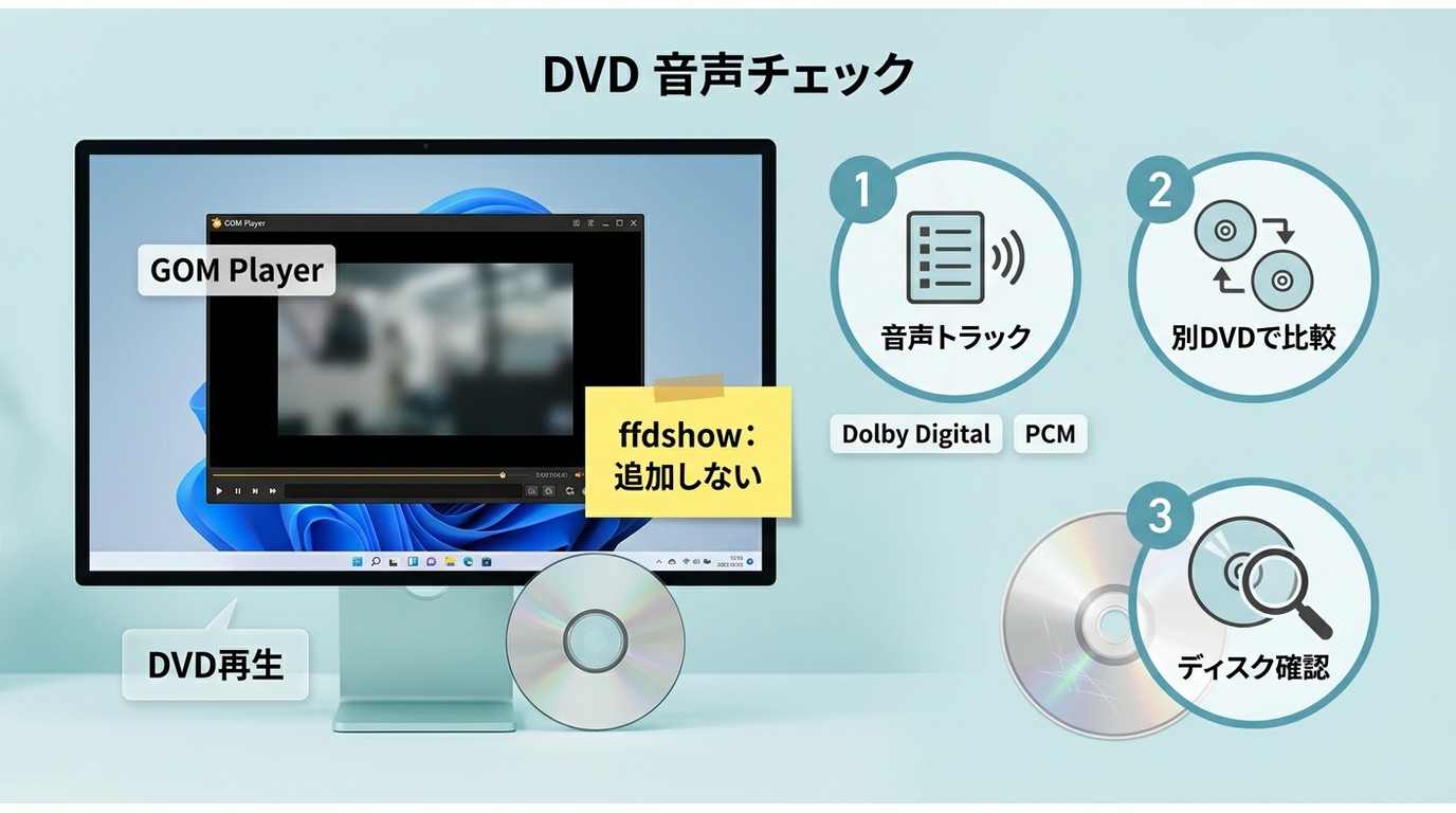 GOM PlayerでDVDの音声トラックを確認する流れ