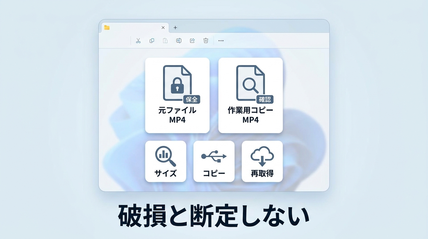 MP4の元ファイルを保全して破損や転送不良を確認する手順