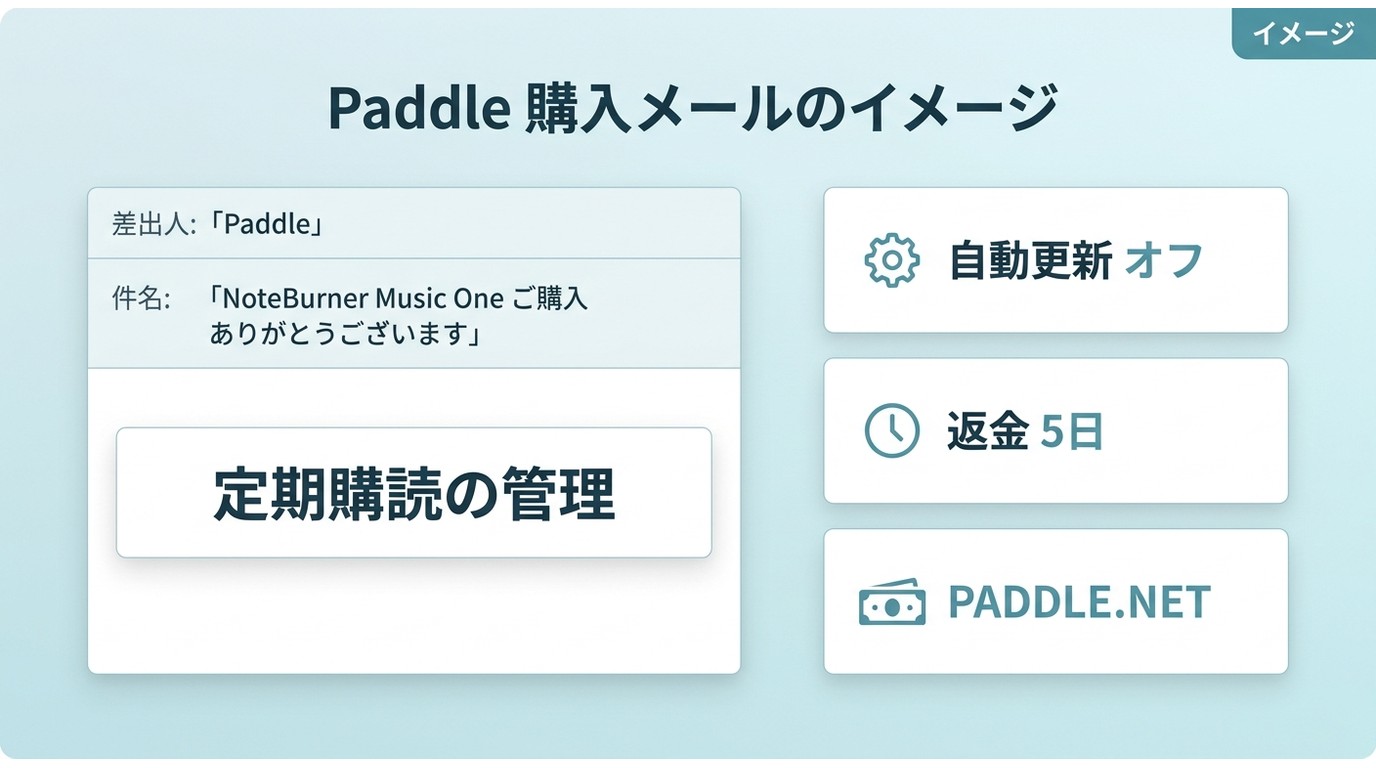 PaddleメールでNoteBurnerの自動更新を停止する手順と返金期限