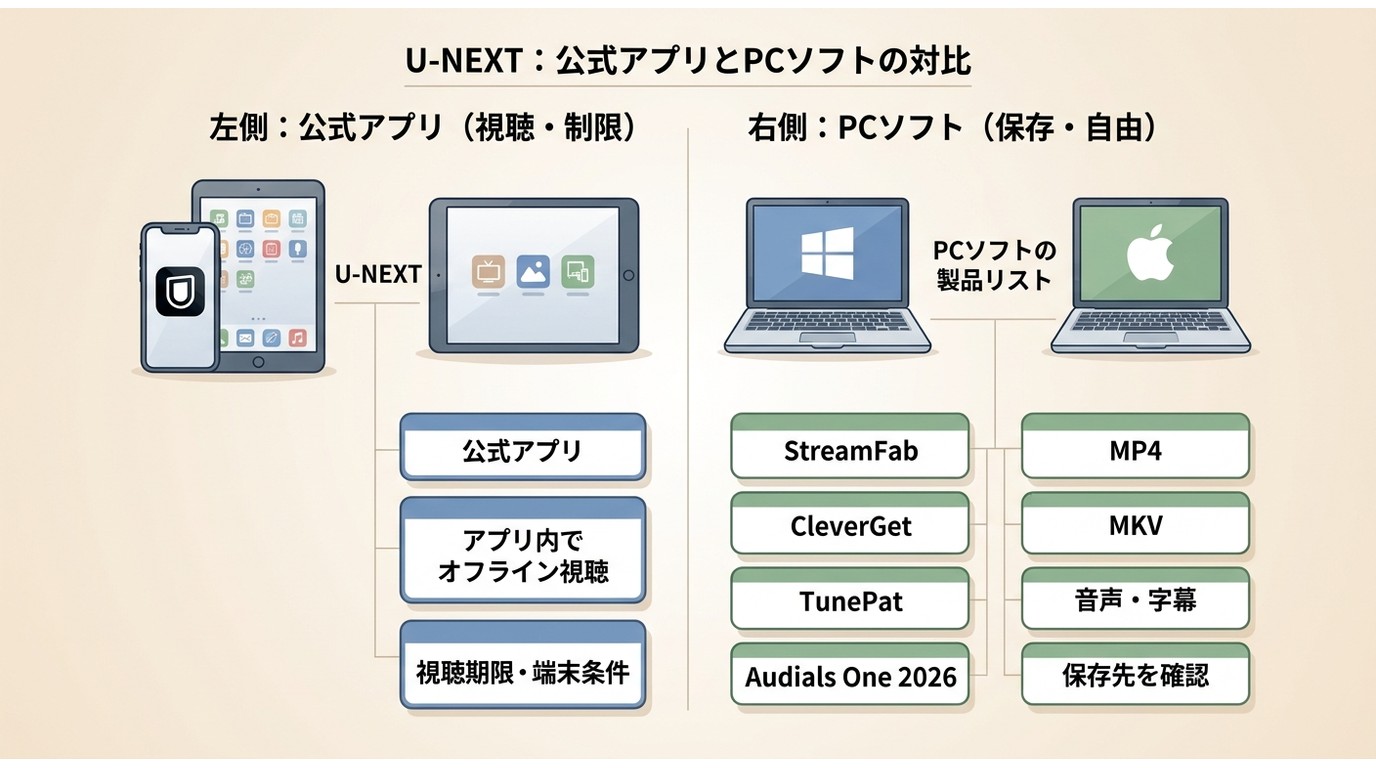 U-NEXT公式アプリのオフライン視聴とPC用ソフトのMP4・MKV出力の違い