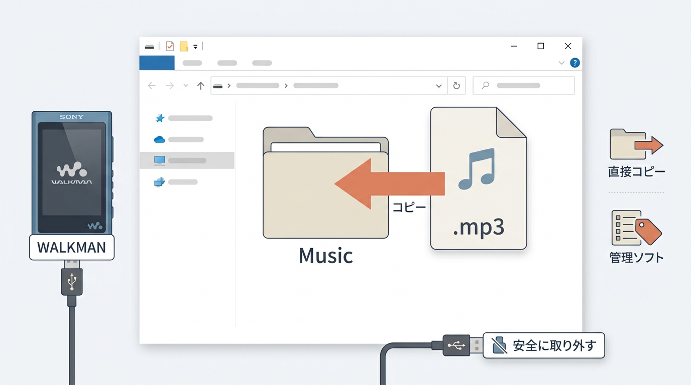Windowsエクスプローラーからウォークマンへ音楽を直接転送