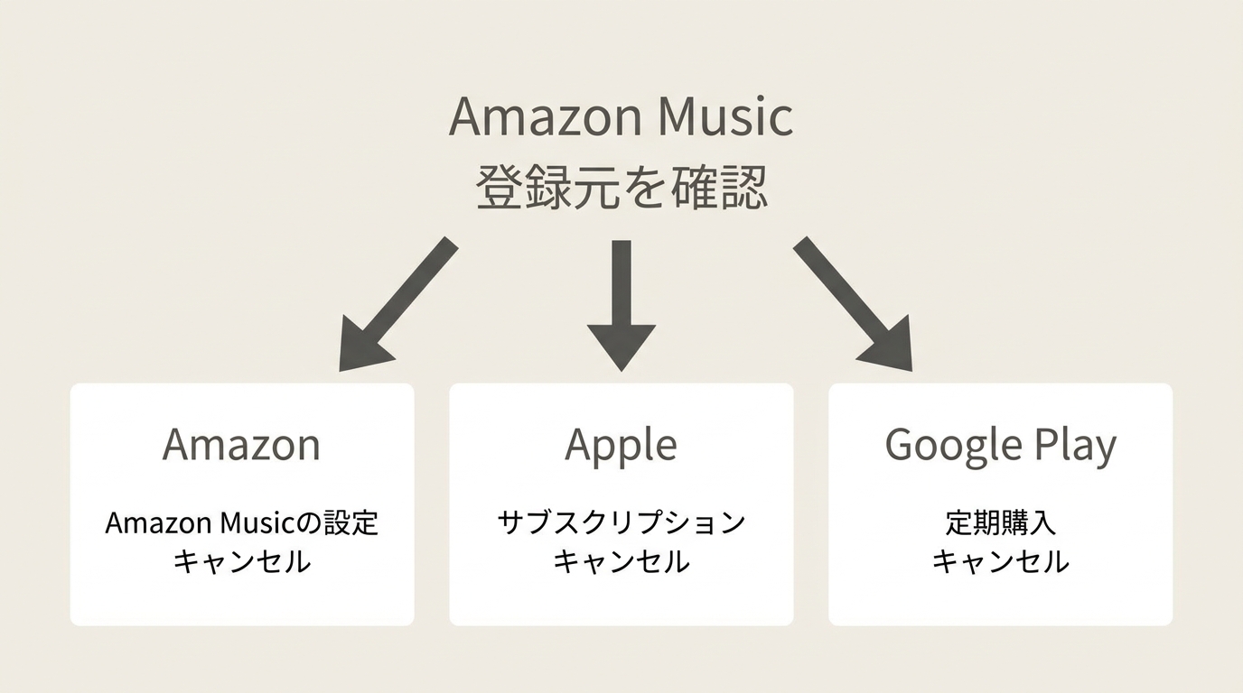 Amazon MusicをAmazon、App Store、Google Playから解約する入口
