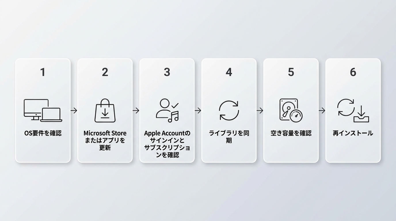 Apple Musicのインストール・ダウンロード不具合を確認する順番