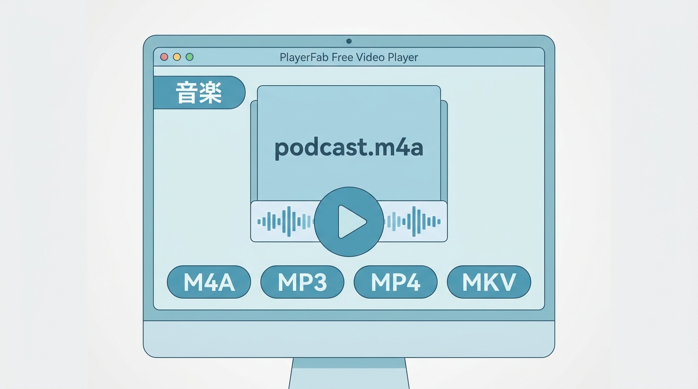 PlayerFab Free Video PlayerでM4Aをライブラリに追加して再生する画面