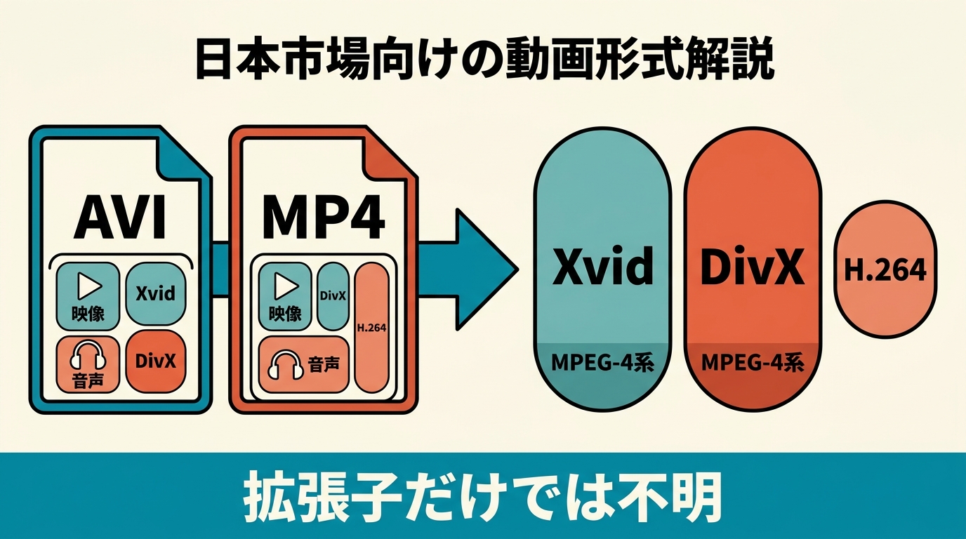 AVIやMP4の中にXvidなどの映像コーデックが格納される仕組み