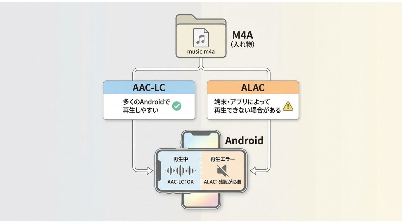 M4A内のAAC-LCとALACでAndroidの再生可否が変わる仕組み