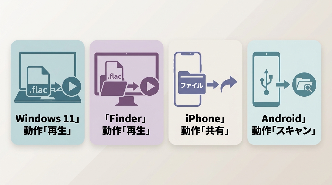Windows 11、Mac、iPhone、AndroidでFLACを再生する基本手順