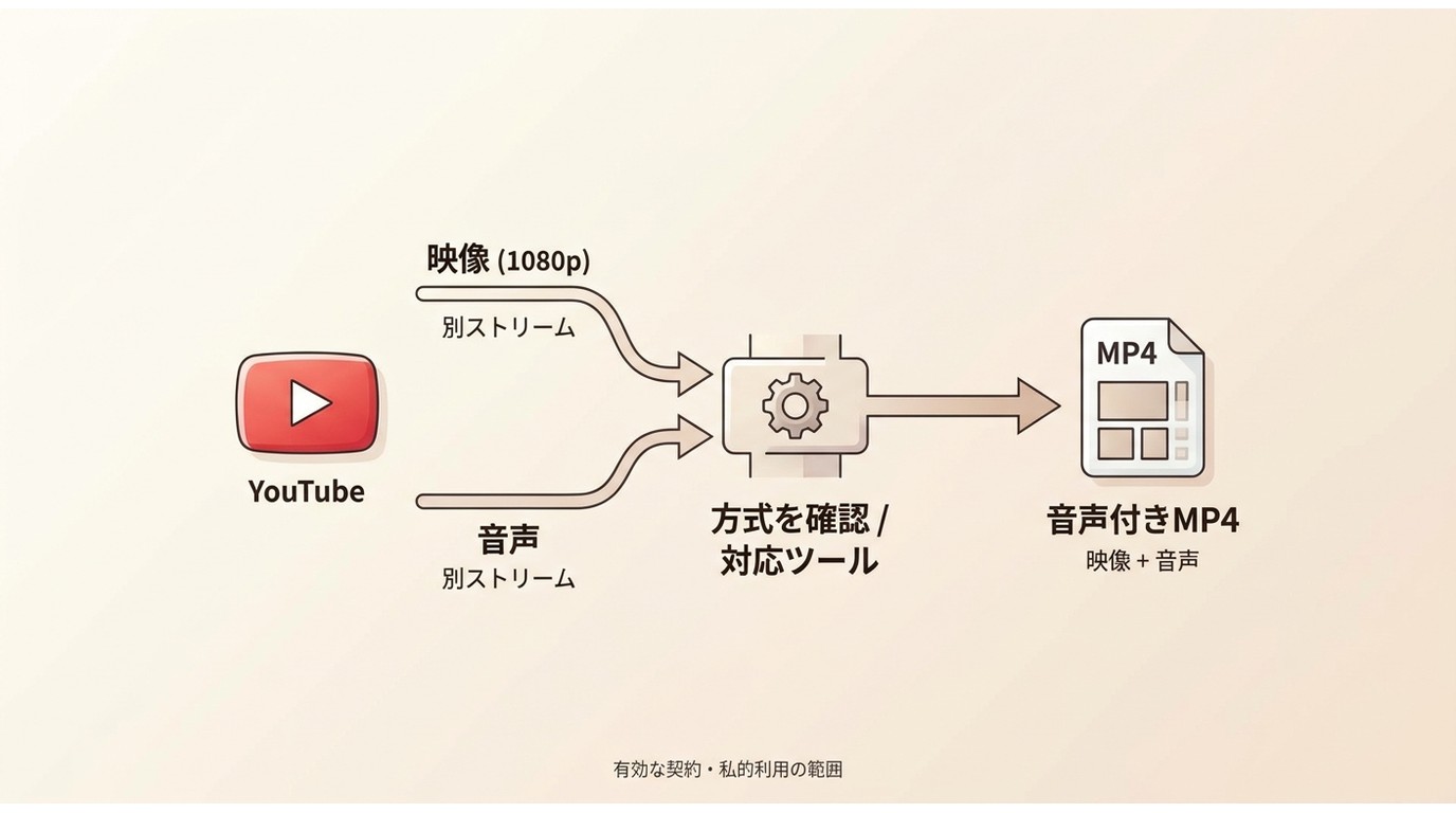 YouTubeの1080p映像と音声を結合してMP4にする仕組み