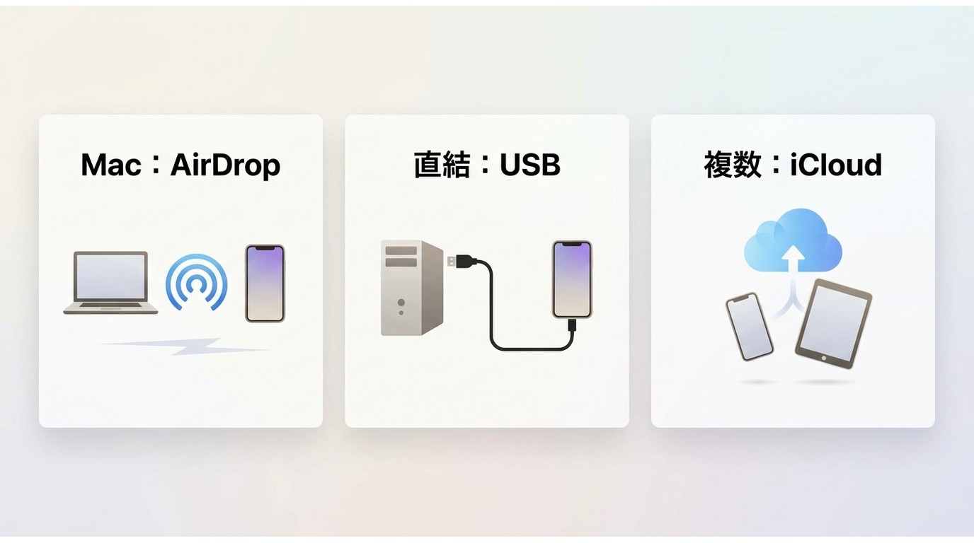 AirDrop、USB、iCloud DriveでiPhone・iPadへ動画を転送する違い