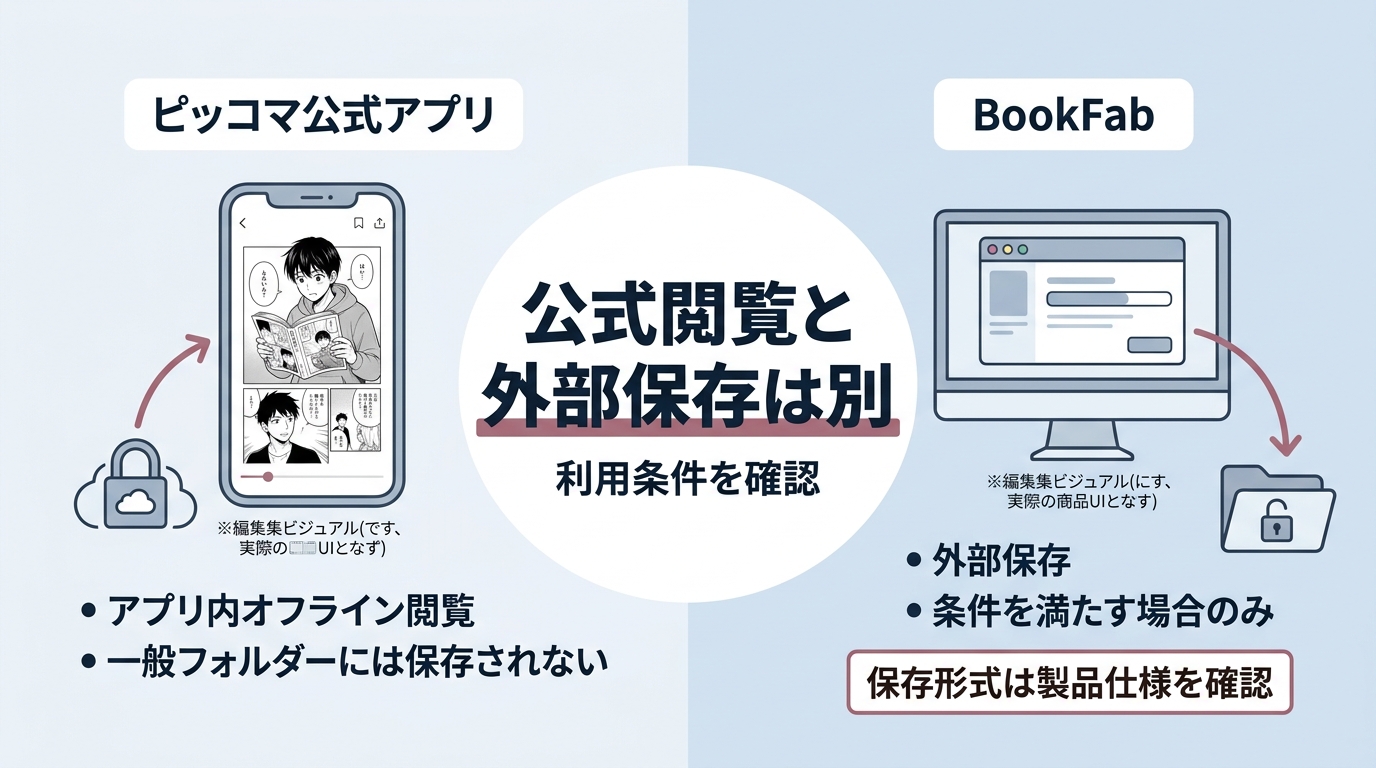 ピッコマ公式アプリのオフライン閲覧とBookFabのローカル保存の違い