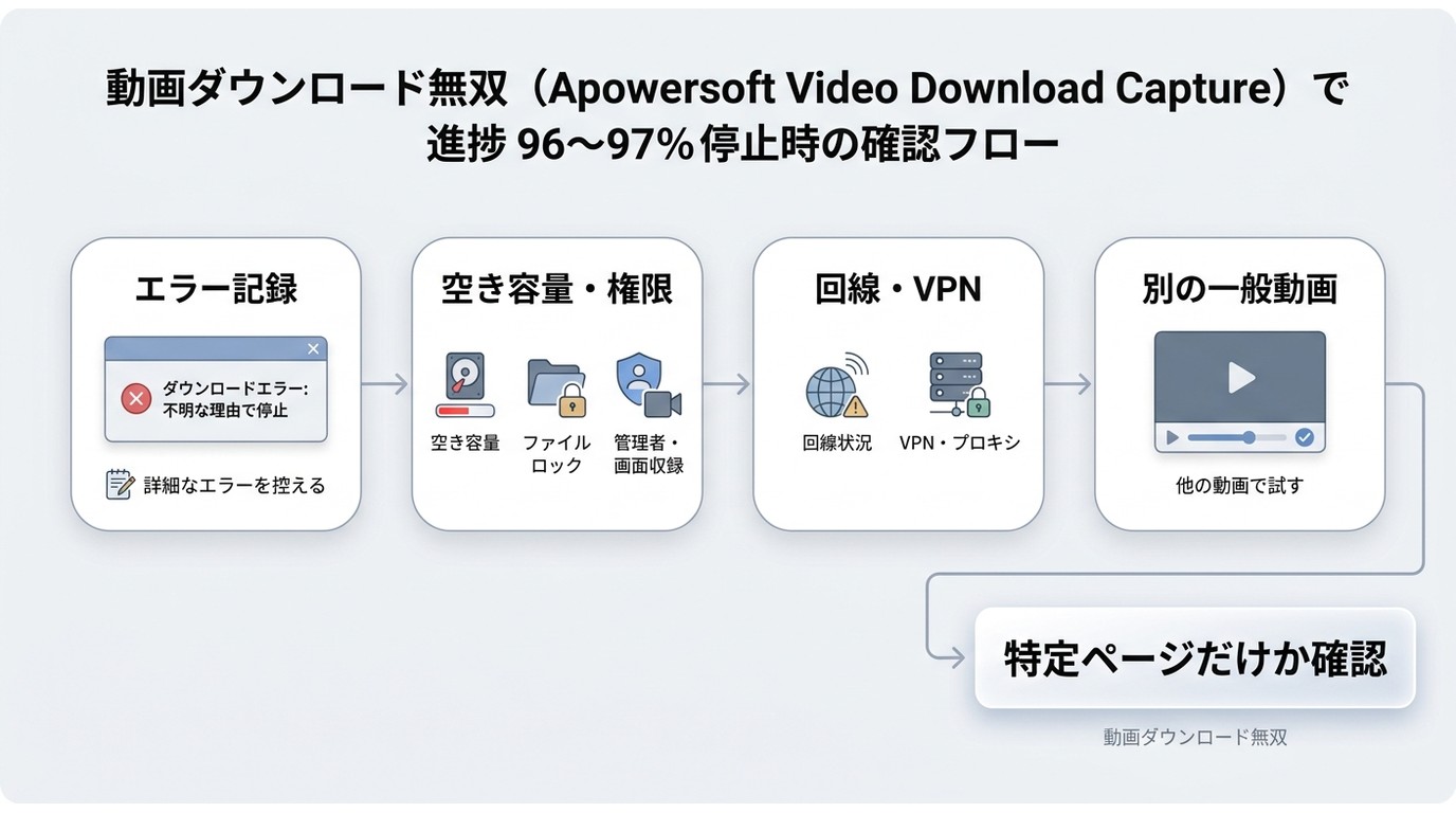 動画ダウンロード無双が90％台で停止したときの確認順