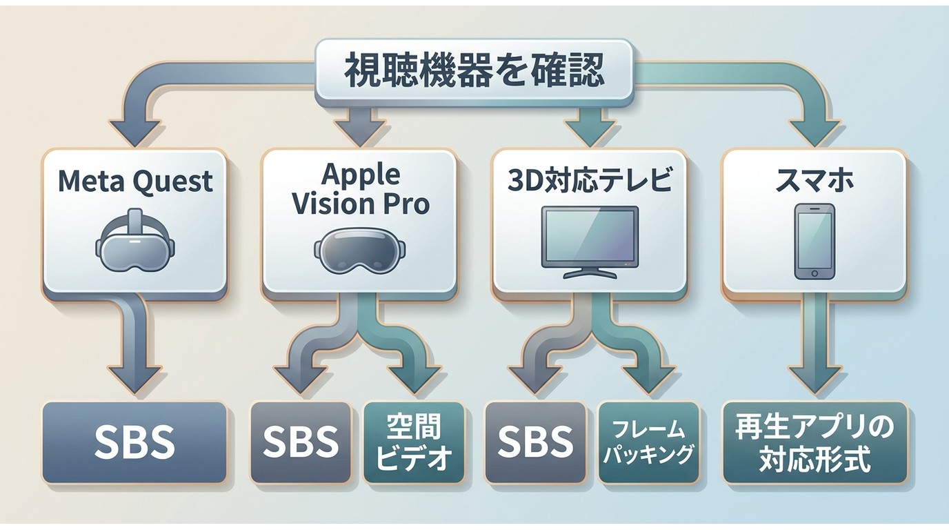 Meta QuestやApple Vision Proなど視聴機器別の3D形式選び