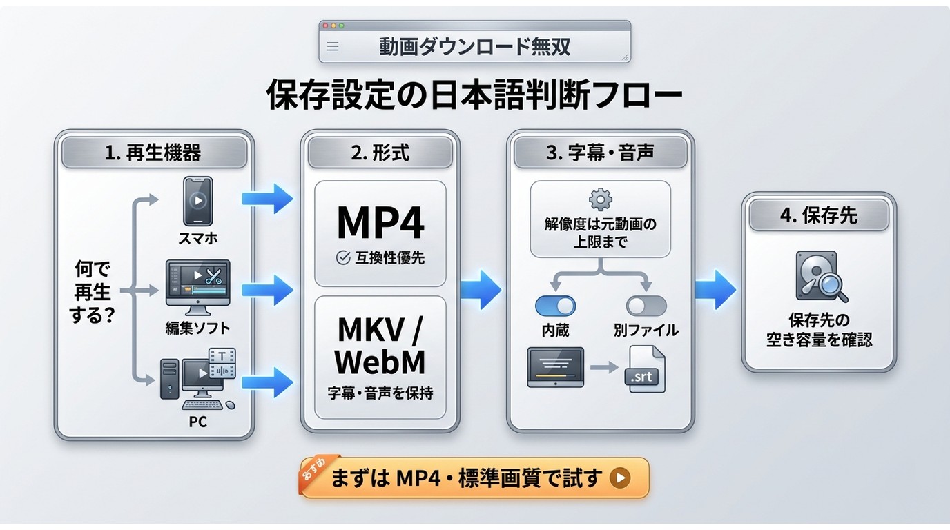 動画ダウンロード無双でMP4・MKV・WebMを選ぶ際の確認ポイント