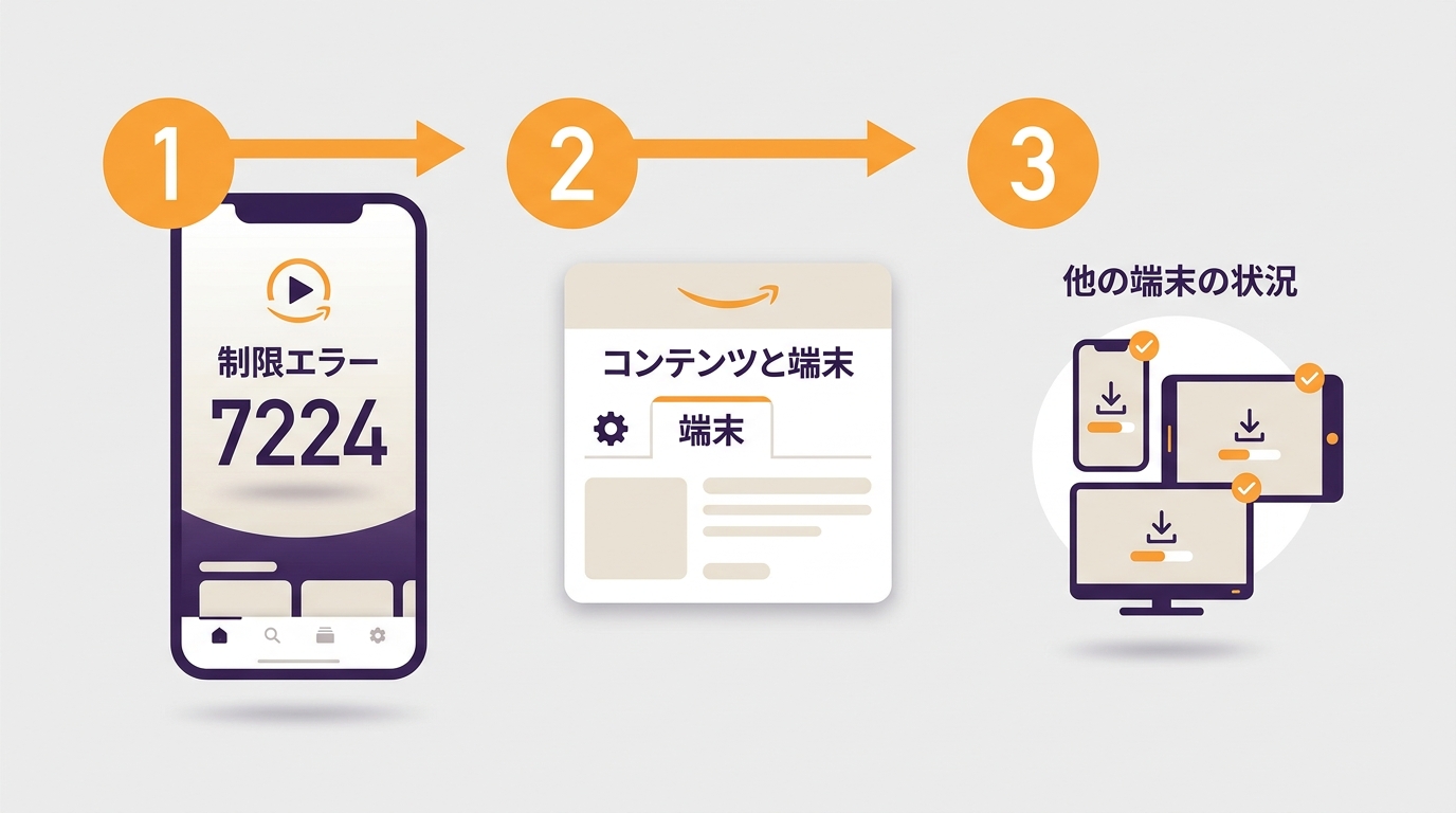 Prime Videoの上限エラーと端末別ダウンロード確認の画面