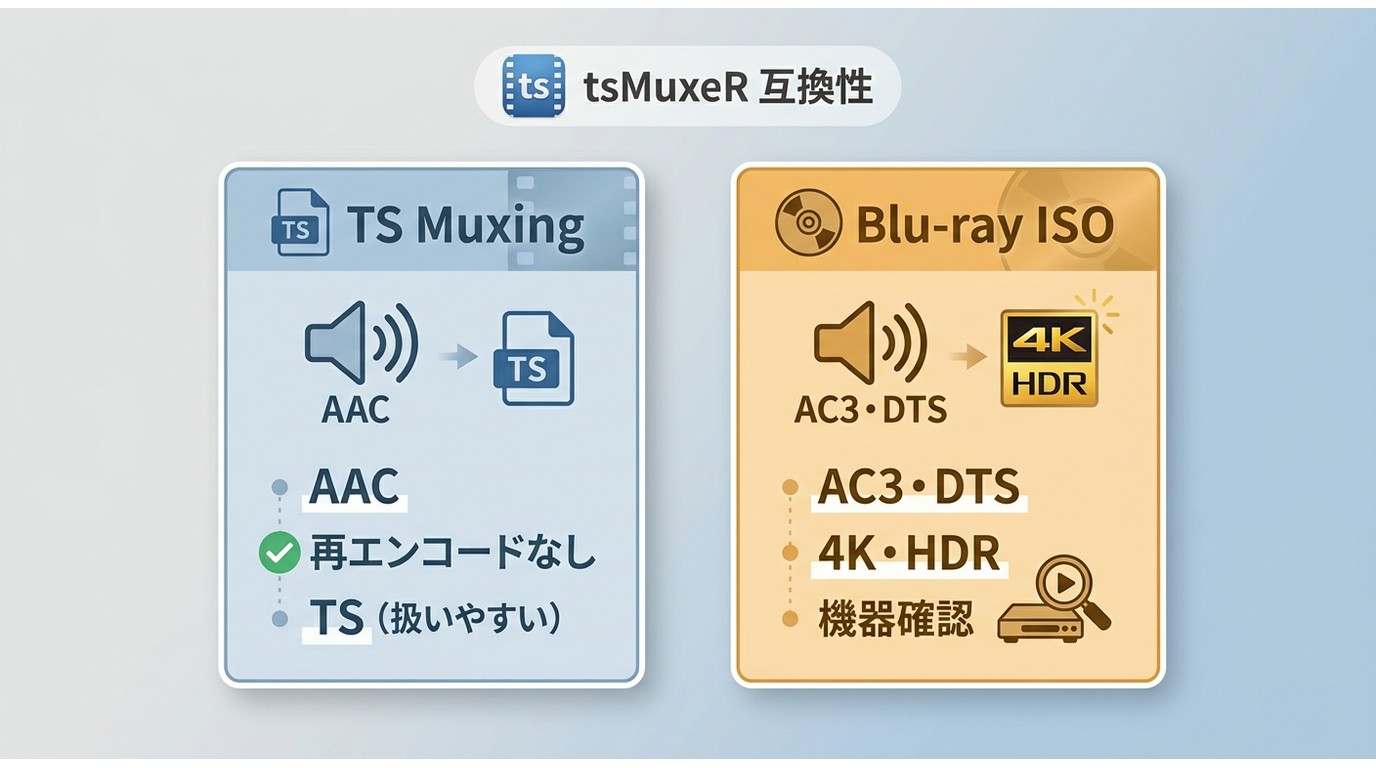 tsMuxeRでTSやBlu-rayを作成するときの互換性と注意点