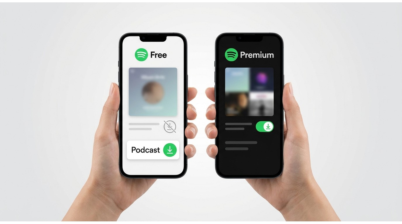 Spotify FreeとPremiumで異なるダウンロード対象とボタン表示
