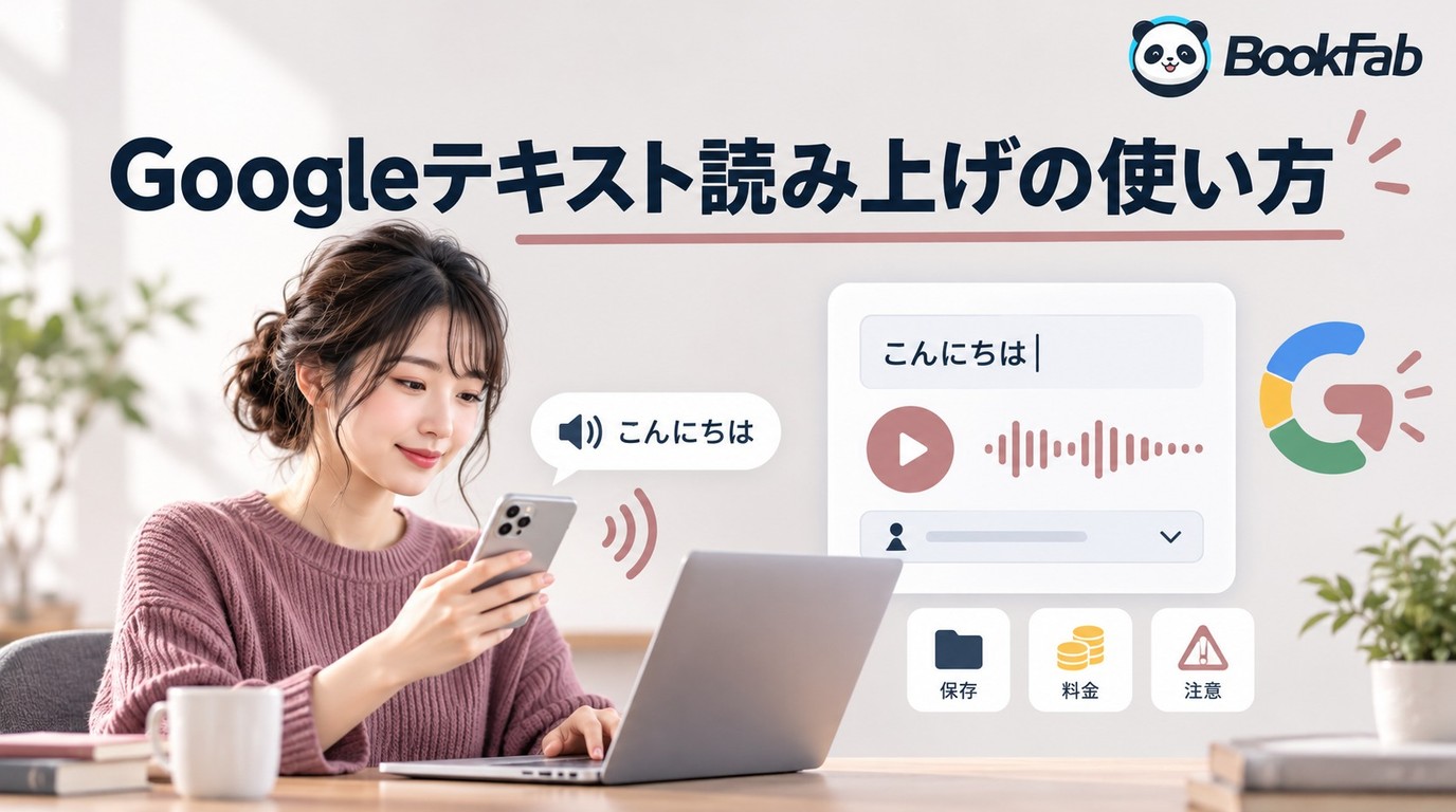 Googleテキスト読み上げの違いと使い方、保存方法を紹介するイメージ