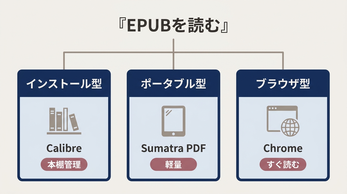 WindowsでEPUBを読む方式と用途別の選び方